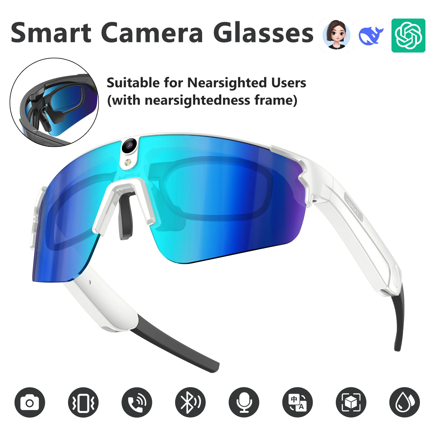 

Smart Al Cycling Glasses Men Bluetooth Anti-UV Sunglasses AI Voice Intelligent Headphones Call Music Play Sports Cycling Glasses