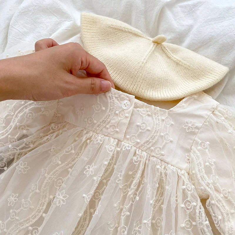 Baby Mädchen Body Herbst Prinzessin Spitze Mesh Kleinkind Strampler Kleid Einfarbig Baumwolle Säuglingskleidung Einteiler für 3M-2Y – Detail 12