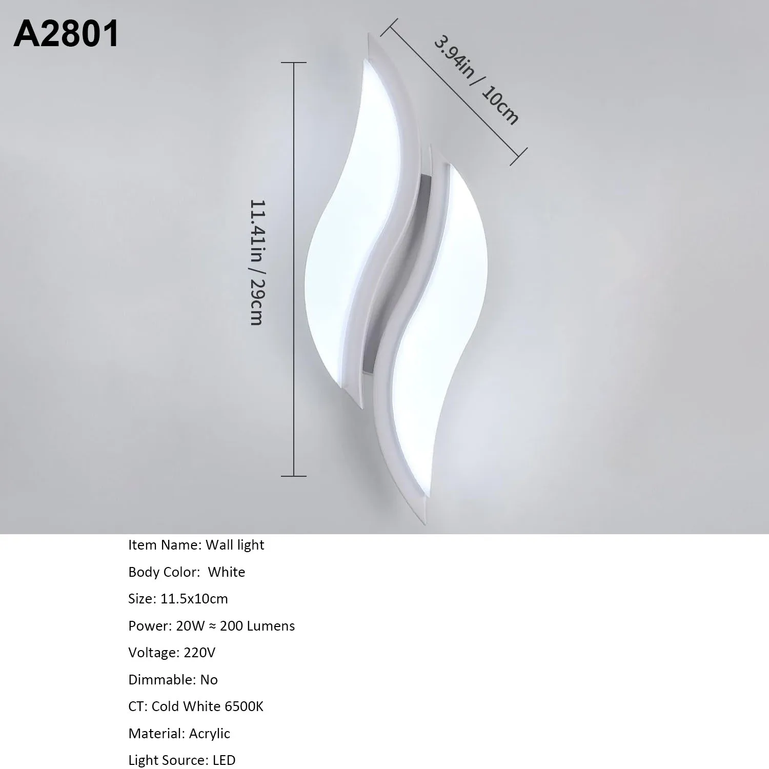 Moderne LED-Wandleuchte für Innenräume, 12W Weiße LED-Wandlampe, 6500K Kaltlicht, Acryl-Blattförmige Wandleuchte für Schlafzimmer – Detail 1