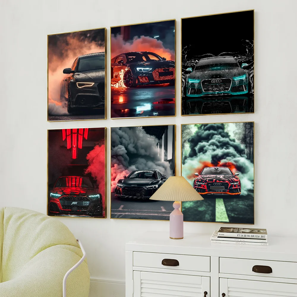 Pop German Car A-Audi Aesthetic Luxury Supercar Poster Art Wall Painting Stickers Small Decor Aesthetic Bar Coffee House Indoor