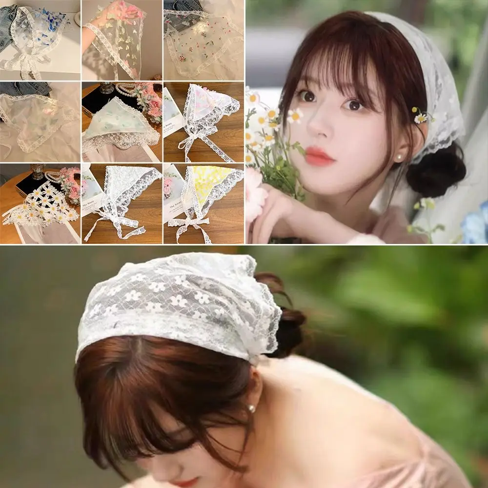 

Multicolor Lace Butterfly Headband Floral Patern French Pastoral Style Headscarf Hair Accessories Lace Knitting Hair Scarf