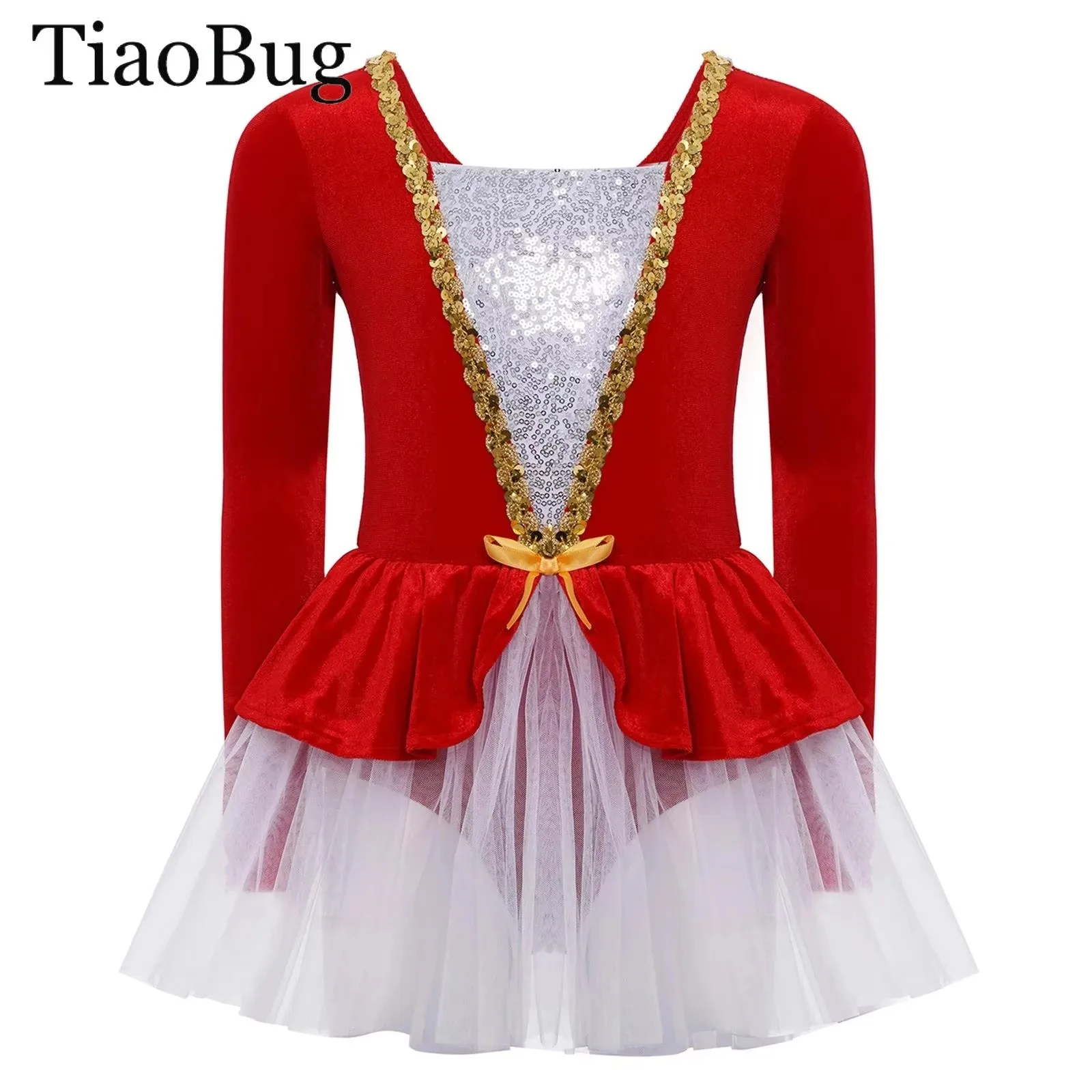 

Kid Girls Figure Skating Ballet Dance Dress Gymnastic Leotard Ballerina Dancewear Costume Xmas Sequin Velvet Tutu Princess Dress
