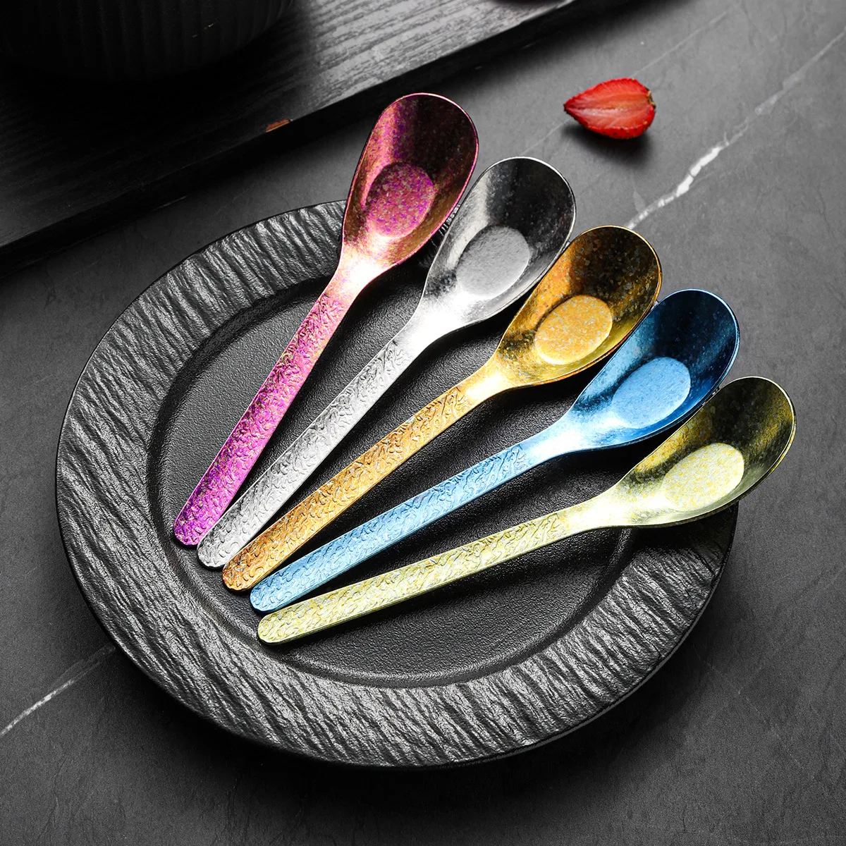 Ice Flower Pure Titanium Spoon Crystal Soup Spoon Hammered Deep Head Eating Spoons Beauty Kitchen Coffee Tea Table Accessories