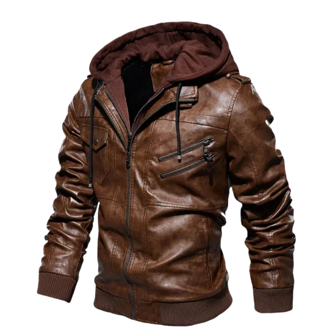 

Bomber Jacket Men’s Casual Zip-Up Retro Style PU Faux Leather Jacket Motorcycle Removable Hood Lapel Slim Fit Coat New US Coat