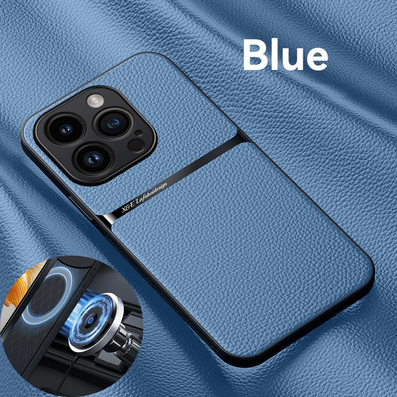 Встроенный чехол для телефона с металлической пластиной для IPhone 14 16E 15 Plus 12 13 11 Pro Max, защита объектива, силиконовая кожаная задняя крышка, мягкие чехлы