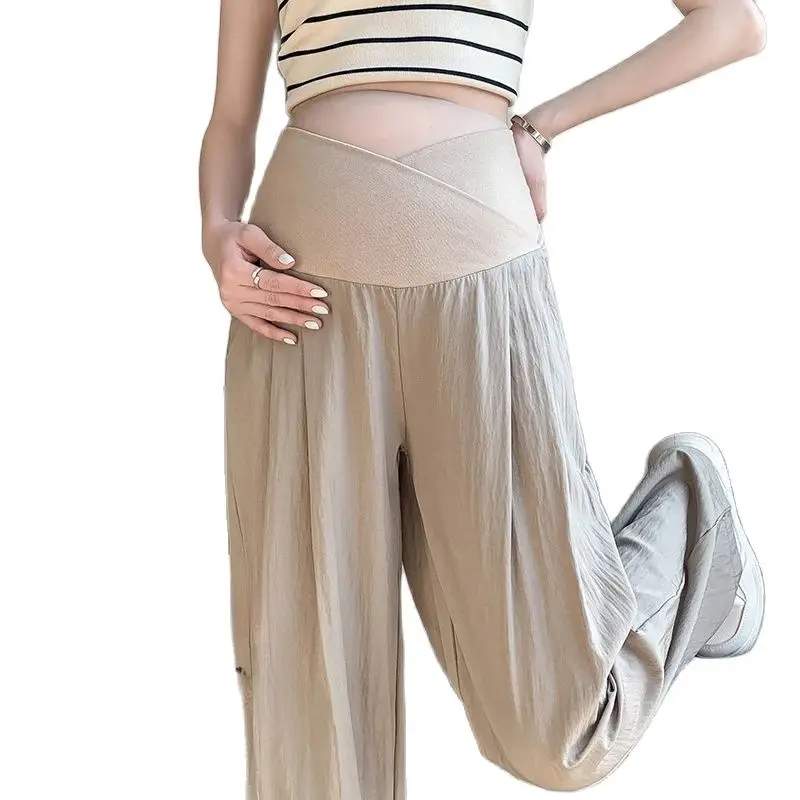 Japanese Style Maternity Long Loose Casual Trousers Summer 2024 Pregnant Woman Plus Size Pants Floor-length Pregnancy Pants Thin