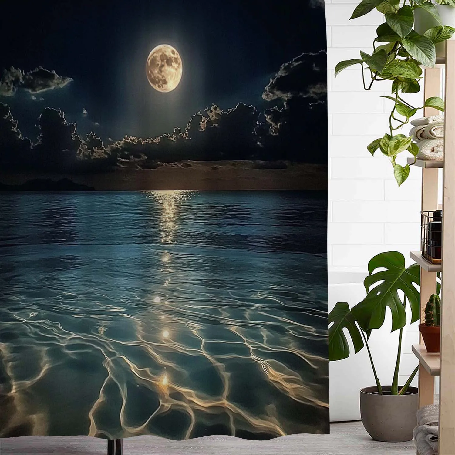 

Занавеска для душа One Piece of Night Moon Ocean с принтом, оконная занавеска с 12-крючками для окон