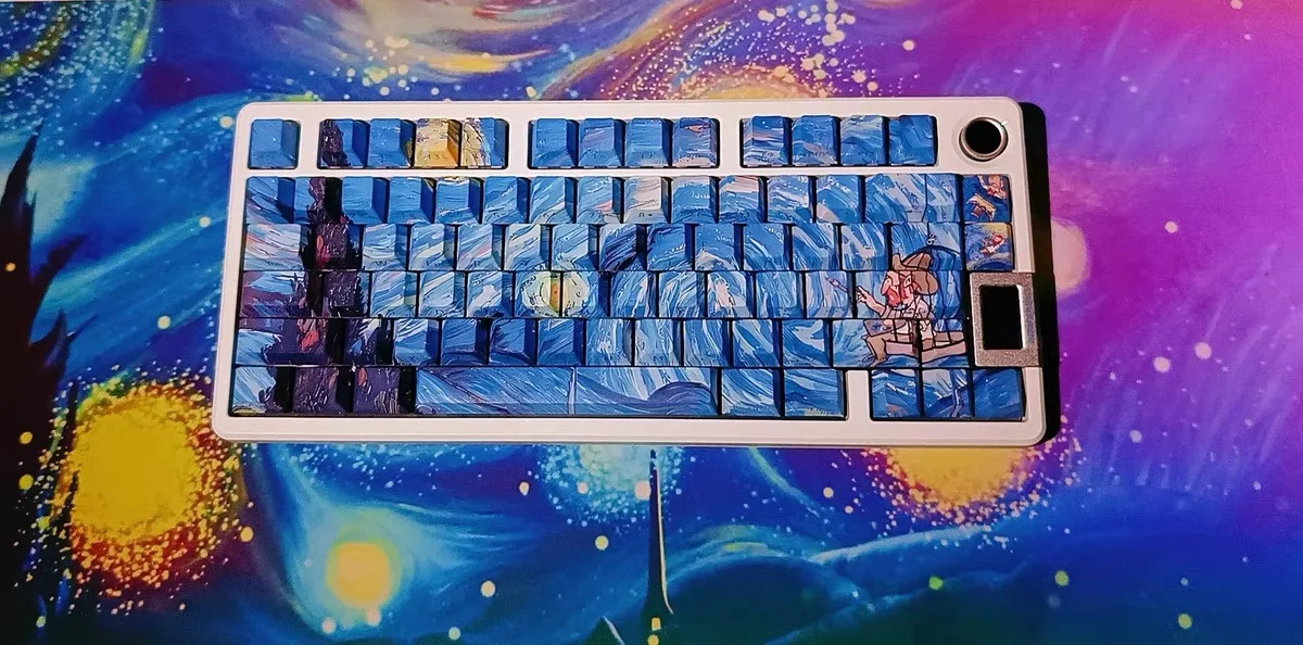 Tampão de Teclado Translúcido para Mecânica, Chreey Keycap, Chaves PBT130, Noite Estrelada Van Gogh, Sublimação Térmica, Interruptor MX