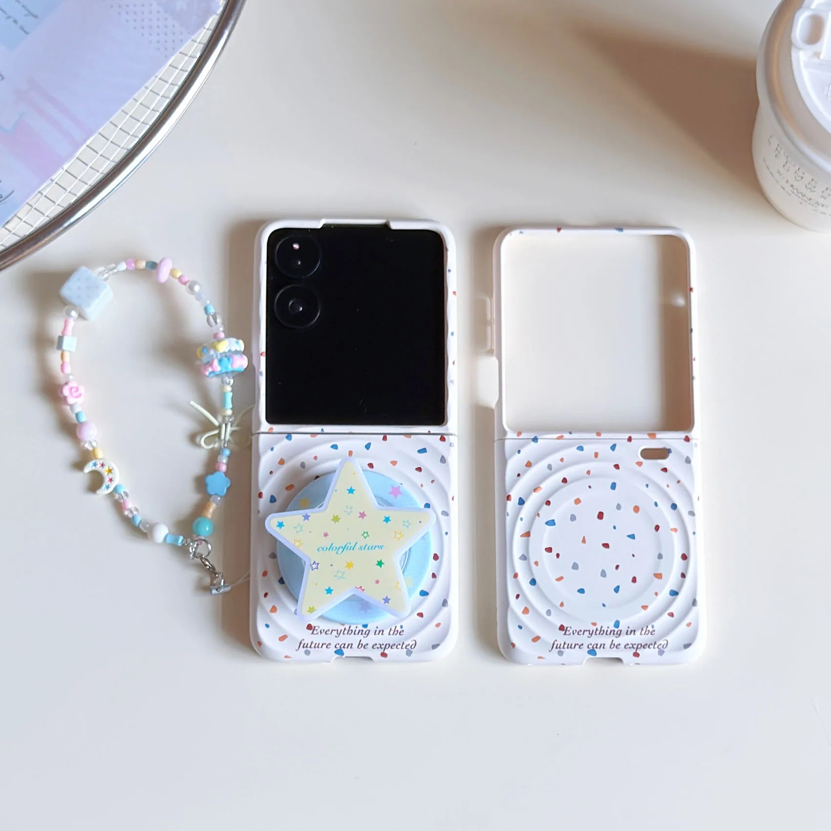 

Back Cover For Xiaomi Mix Flip 2 Case Colorful Strips Stars Bracket Magnetic Attraction Bracelet Wristband Chain Hard PC Case