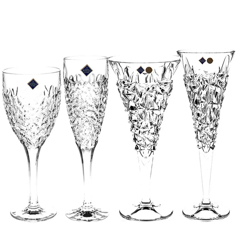 Crystal carved high-legged glass, red wine glass, champagne glass, home wine whiskey glass