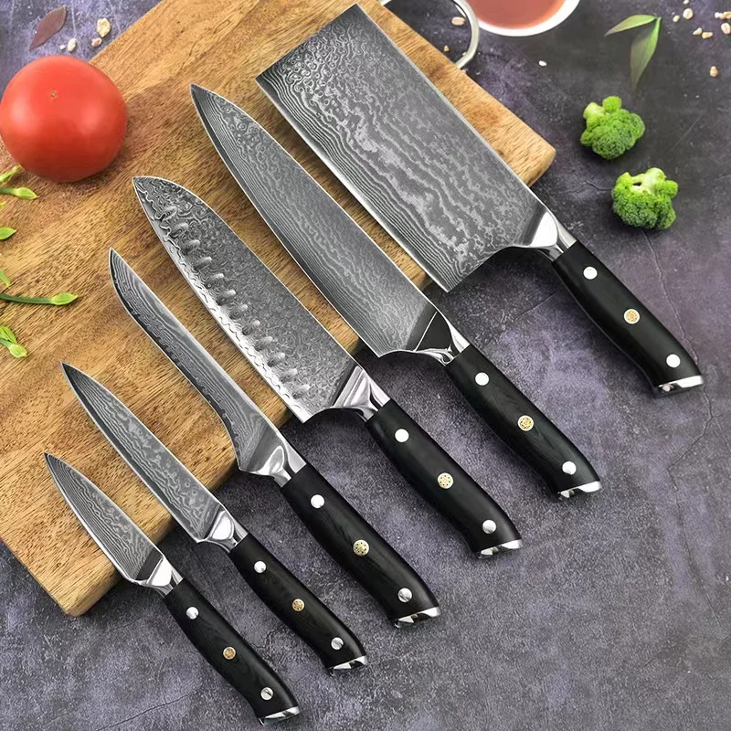 Damascus Steel Kitchen Knives Set Japanese Santoku VG10 Razor Sharp Knives Exquisite Chef\'s Slicing Knife Set