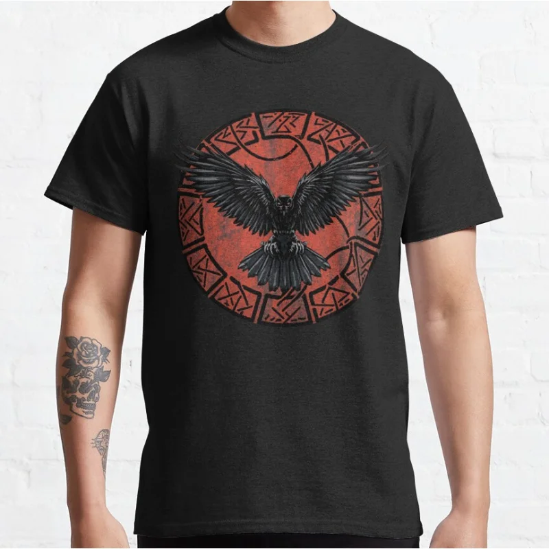 

Viking Norse Mythology Nordic Raven valhalla animal Short-sleeve crewneck T-shirt for men Large size Adult S-6xl Tops