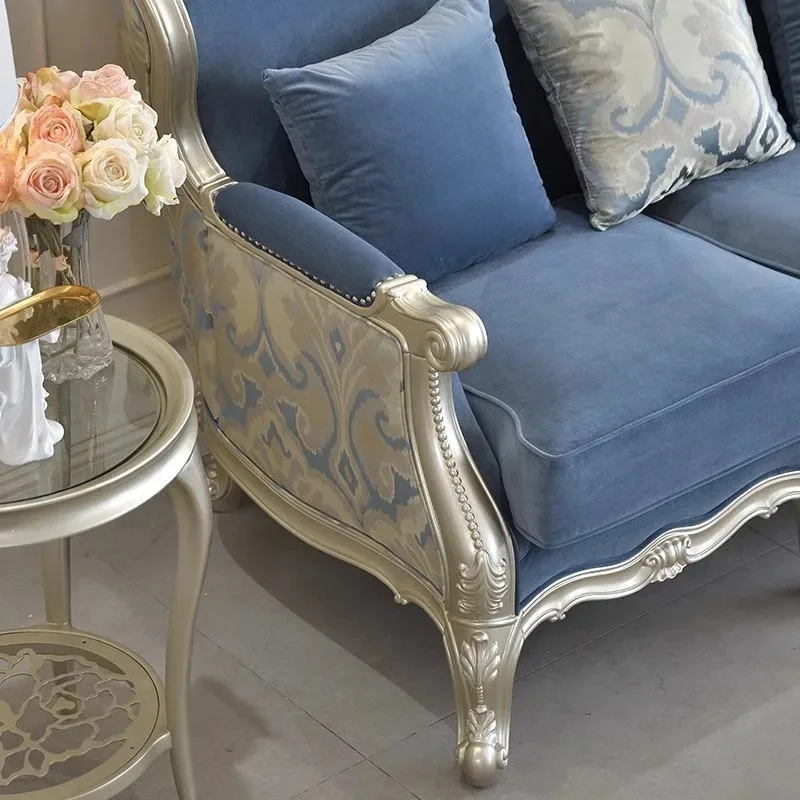 light luxury solid wood leather sofa  court carved  furniture