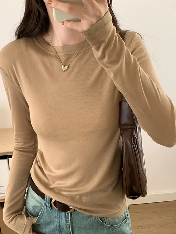 Basic Solid Slim Tshirt for Women O Neck Long Sleeve T Shirt Korean Fashion Womens Clothes Pullover Tee Shirt Femme 2023 Autumn