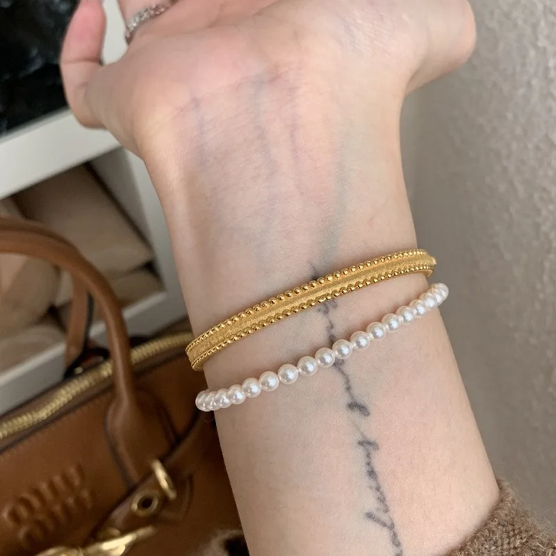 Classic silver 925 Light Luxury Round Bead Lace Brushed bracelet for women New in Simplicity Fashion bangles banquet Jewelry
