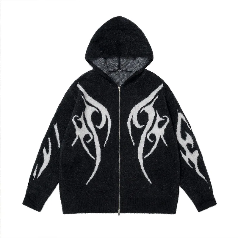 2025 autumn and winter knitted hooded sports sweater European and American dark jacket autumn and winter sweater Y2K