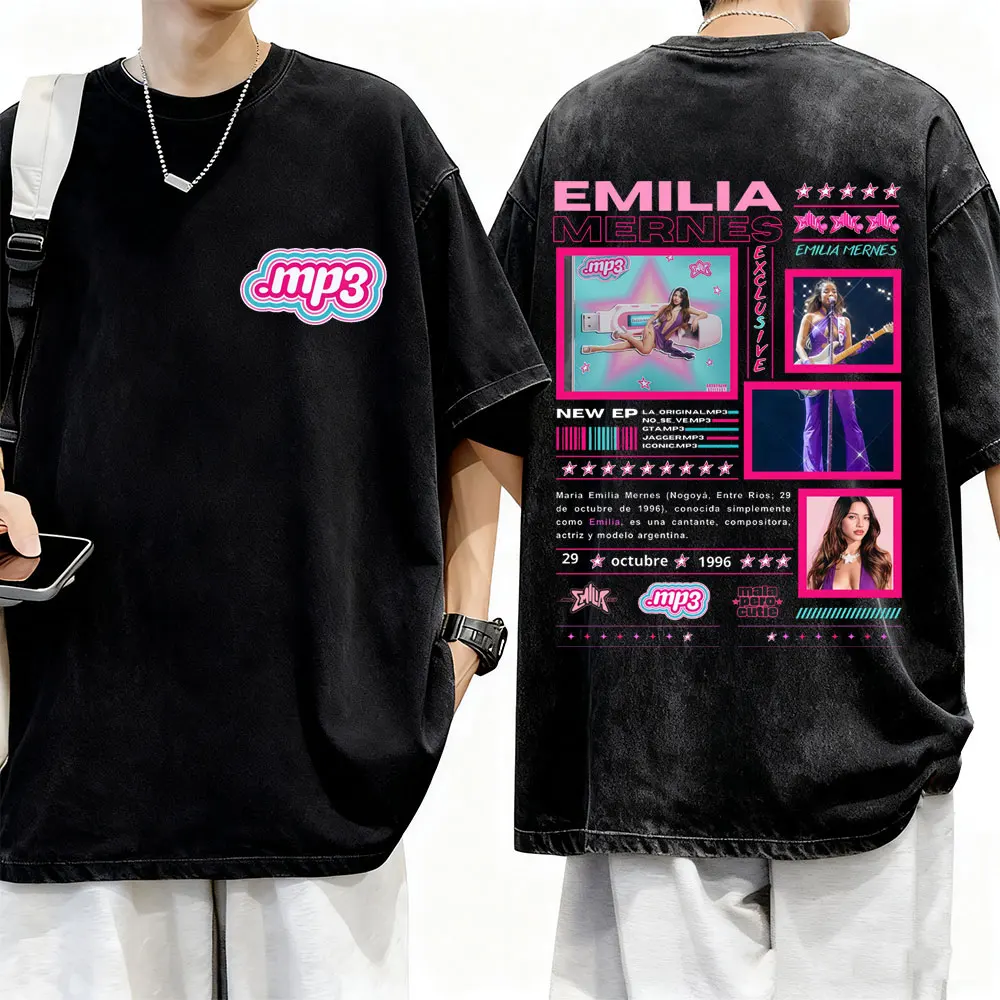 

Washed Vintage Emilia Mernes MP3 Album Graphic T-shirt Men Women Fashion Pop Music T Shirt Unisex Oversized Short Sleeve Tshirt