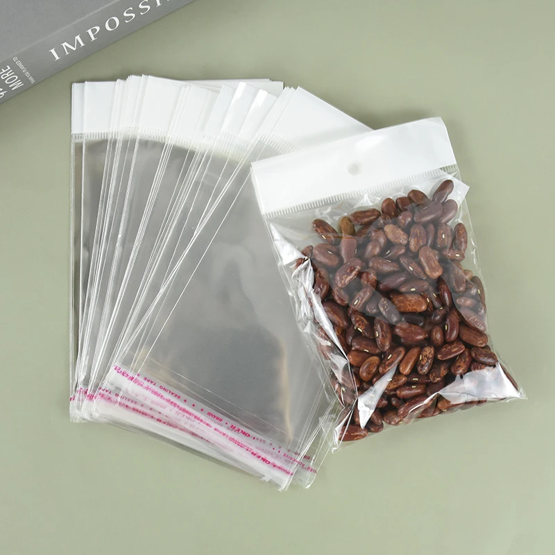 100pcs Transparent Self Sealing OPP Plastic Bags For Pen Jewelry Resealable Gift Biscuit Packaging Cellophane Bag With Hang Hole