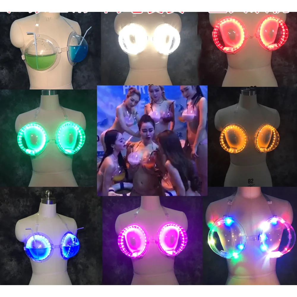 

Nightclub bar supplies luminous bra cocktail bra big wave bra transparent props costume