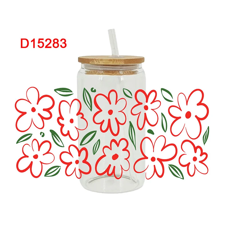 3D UV DTF Transfers Stickers 16oz Cup Wraps Plant Flower Printed For DIY Glass Ceramic Metal Leather Etc. D14826