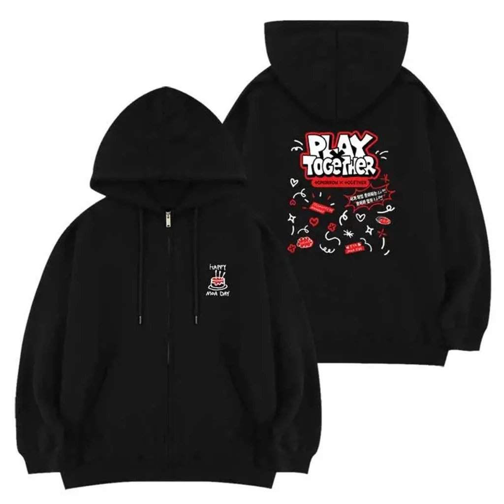 Kpop Youth HAPPY MOA DAY and PLAY letter Pullover grey Hooded Top Coat Women Man Tian Guozheng Reflective Gray Y2k Hoodie