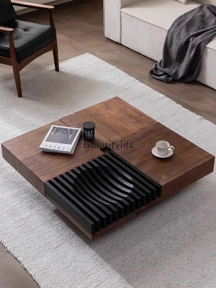 

*Italian retro style North American black walnut solid wood coffee table storage square