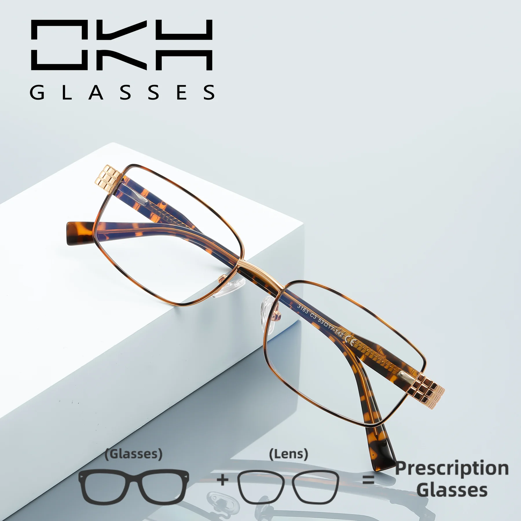 

OKH Golden Silk Square Frame New Design Women Blue Light Blocking Myopia Reading Glasses Men Customizable Prescription Glasses