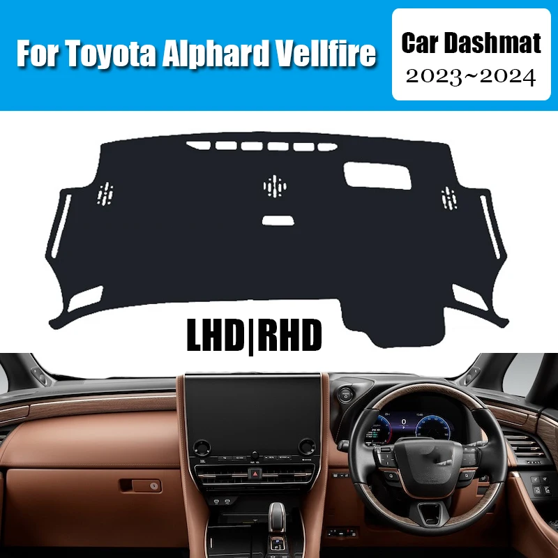 Car Dashboard Cover Dash Mat For Toyota Alphard Vellfire 2023~2024 Non-slip Sun Shade DashMat LHD RHD Car-styling Suede Leather