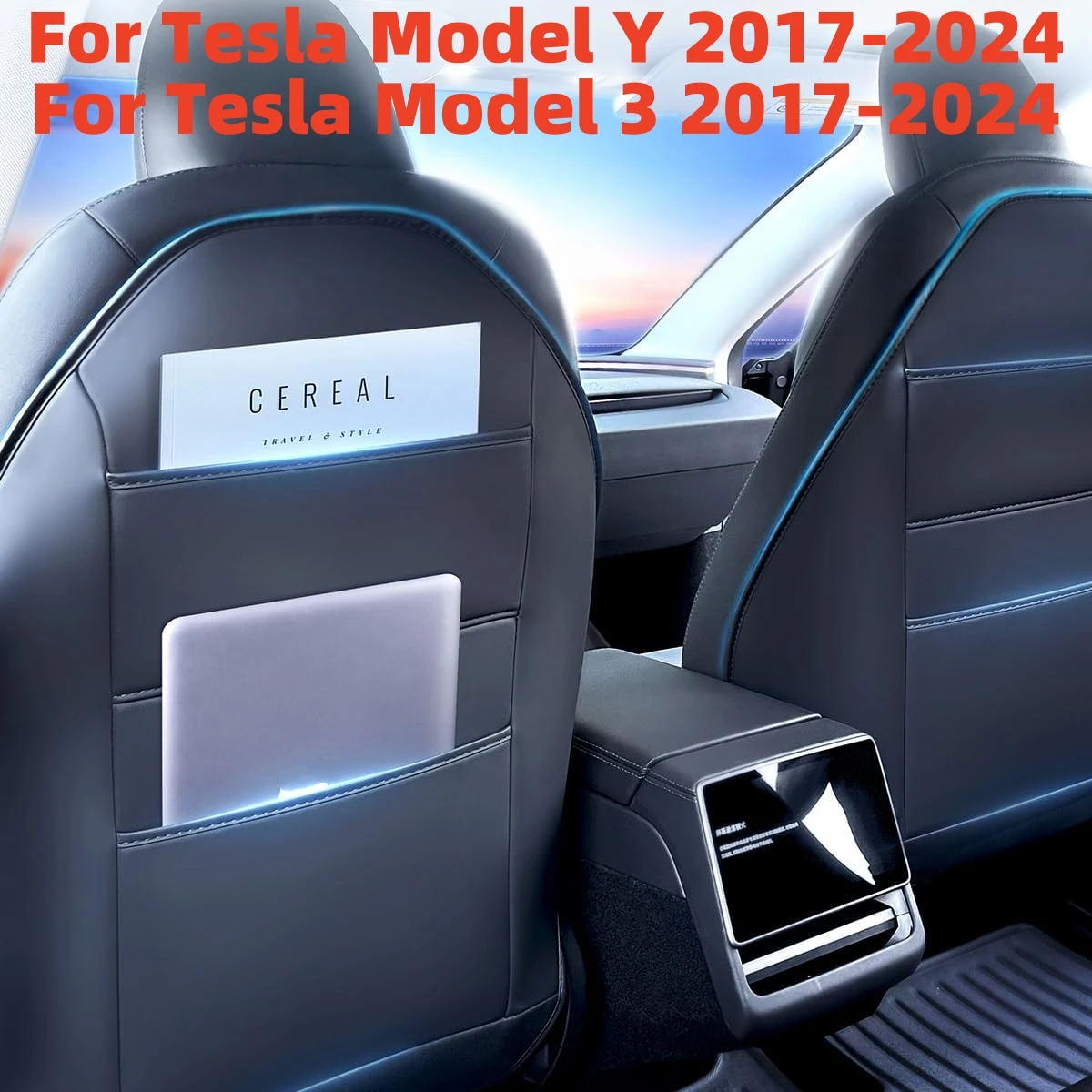 For Tesla Mode Y 2017-2024 Model 3 Highland 2024-2017 Leather Seat Back Kick Protector, Backseat Kick Mat Seat Cover Waterproof 