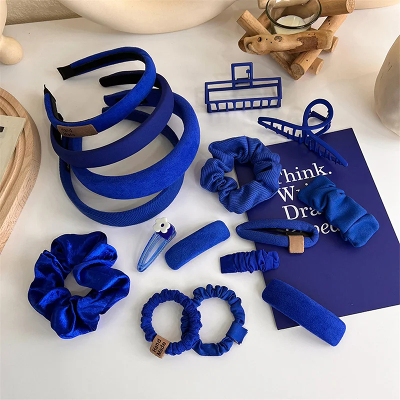 Klein Blue Headband Hairband Grab Clip Hairpins For  Womans Girl Fashion Wide Side Hair Hoop Elastic Hair Rope Barrette Headwear