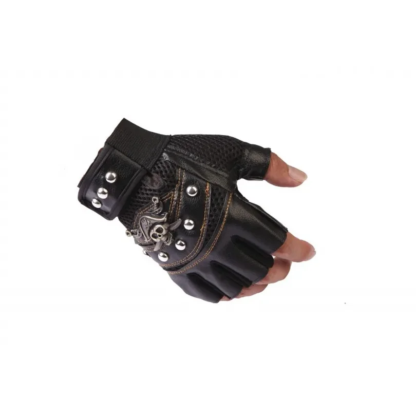Skulls Rivet PU Leather Fingerless Gloves Men Women Fashion Hip Hop Women's Gym Punk Gloves Half Finger Men's Gloves Wholesale