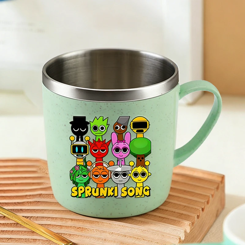 Cartoon Sprunki Stainless Steel Cups with Handle Coffee Milk Tea Mugs Double Layer Drinking Water Cups for Home Office School