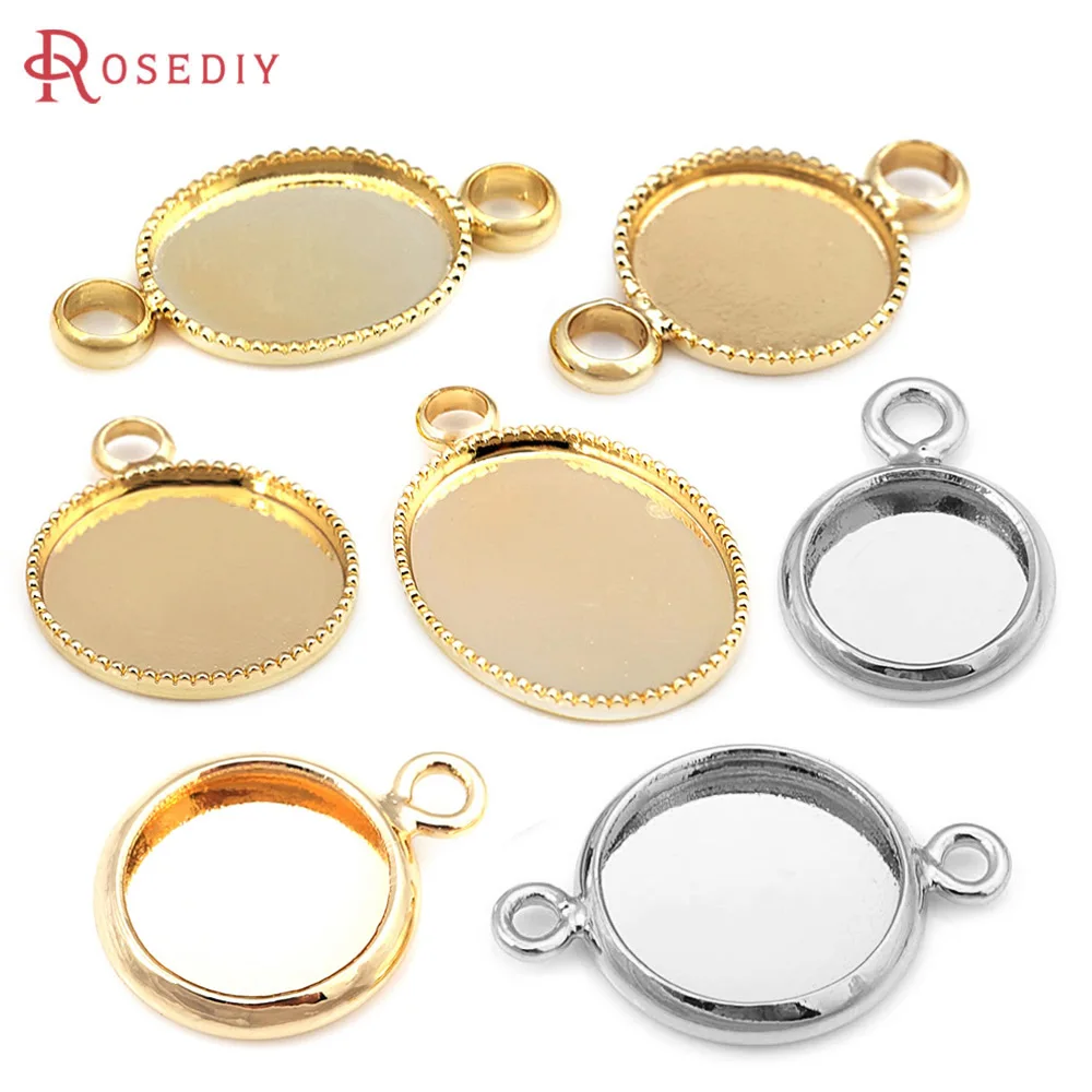 18-karatowe złote mosiężne koraliki kaboszonowe Okrągłe i owalne tace Bezels Base Charms Wisiorki Diy Biżuteria Naszyjnik Kolczyki