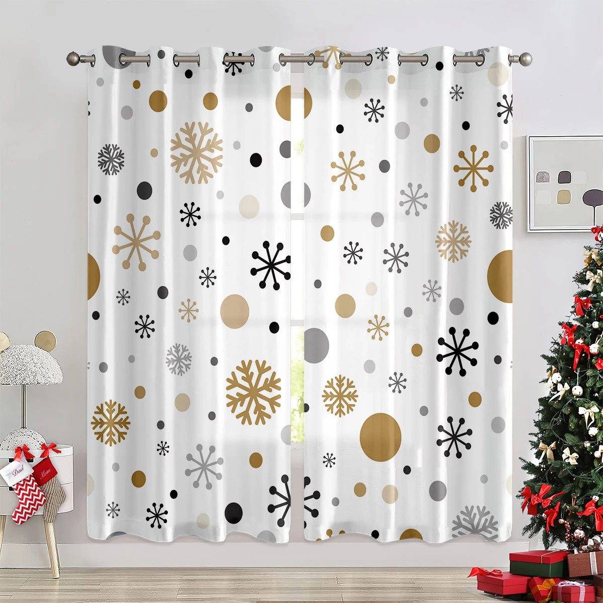 

3D Printed Christmas Decorative Curtains Red Rose Christmas Santa Children's Room Decorative Curtains Living Room Bedroom 2 Pcs