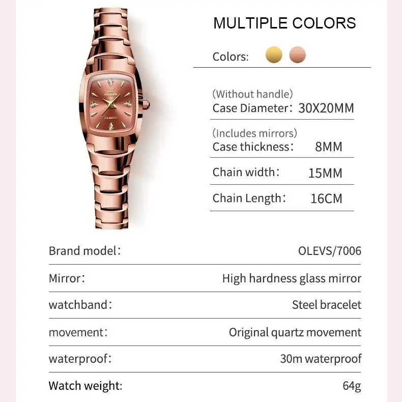 OLEVS 7006 Top Brand Tungsten Steel Women\'s Watch Luxury Rose Gold Women\'s Quartz Watch Elegant Temperament Women\'s Set Watch