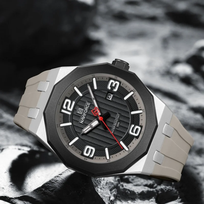 Naviforce 8079 แฟชั่นใหม่สบายๆชายชายวันที่นาฬิกาควอตซ์ซิลิโคนนาฬิกาข้อมือธุรกิจ relojes para hombres