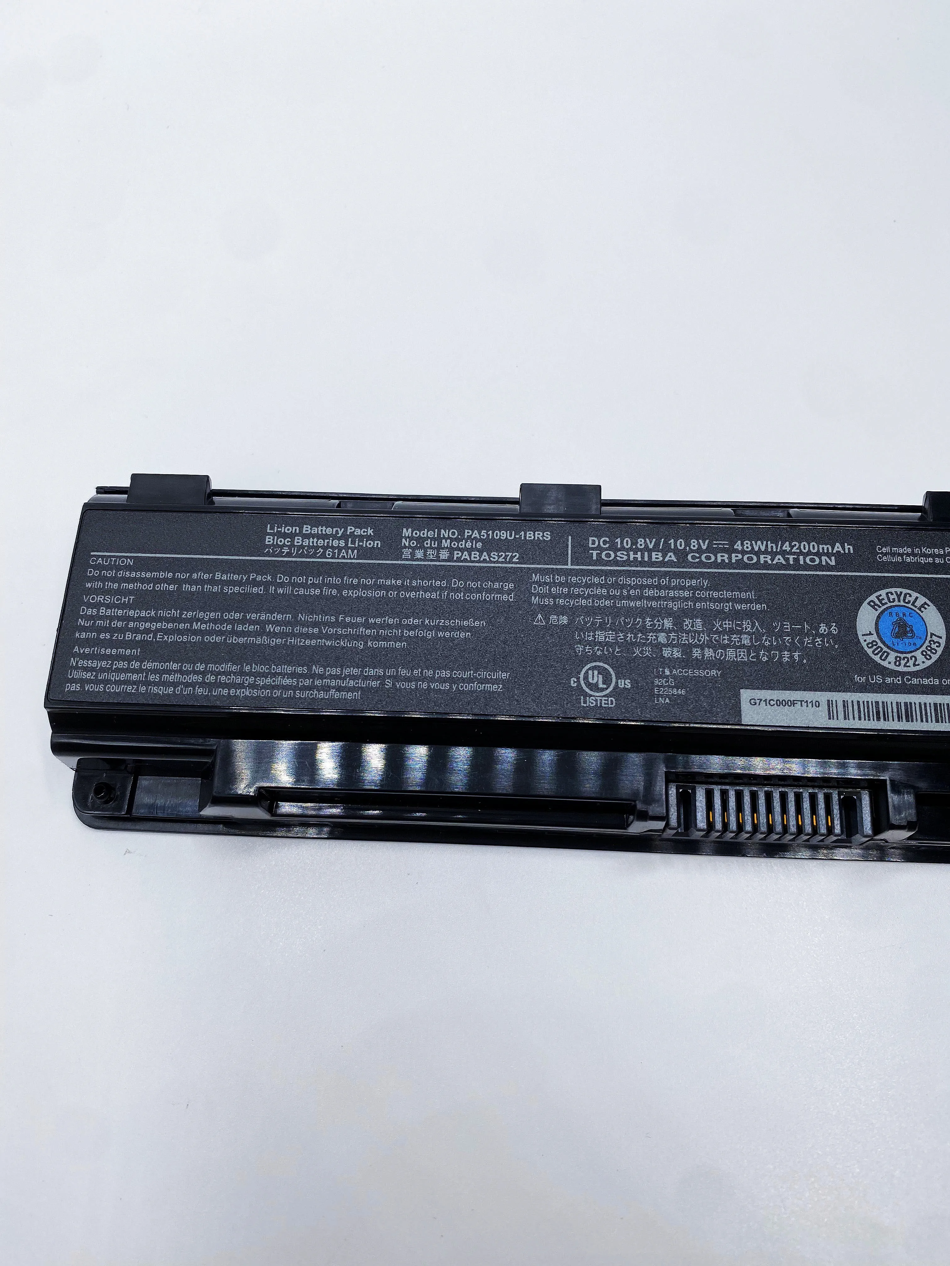 Bateria original do portátil para Toshiba, PA5109U, PA5109U-1BRS, PA5110U, PA5110U, C40, C45, C50, C50D, C55, C55D, C55DT, C55T, C70, série C75DT, PABAS272