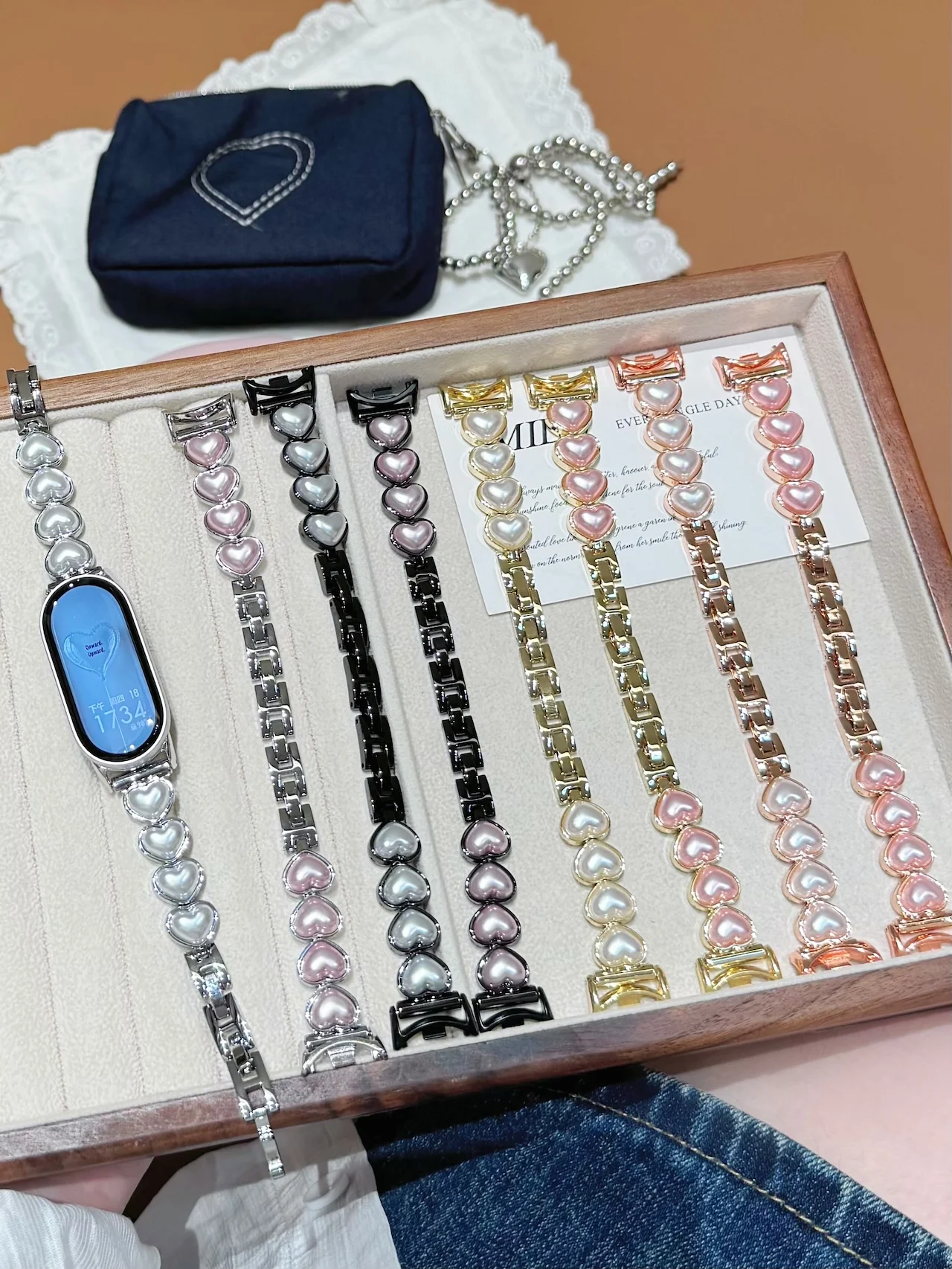

Sweet Pearl Heart Alloy Strap For Xiaomi Band 8 9 10 Pro Redmi Watch 4 5 Dainty Women Daily Wear Wrist Jewelry Accessory