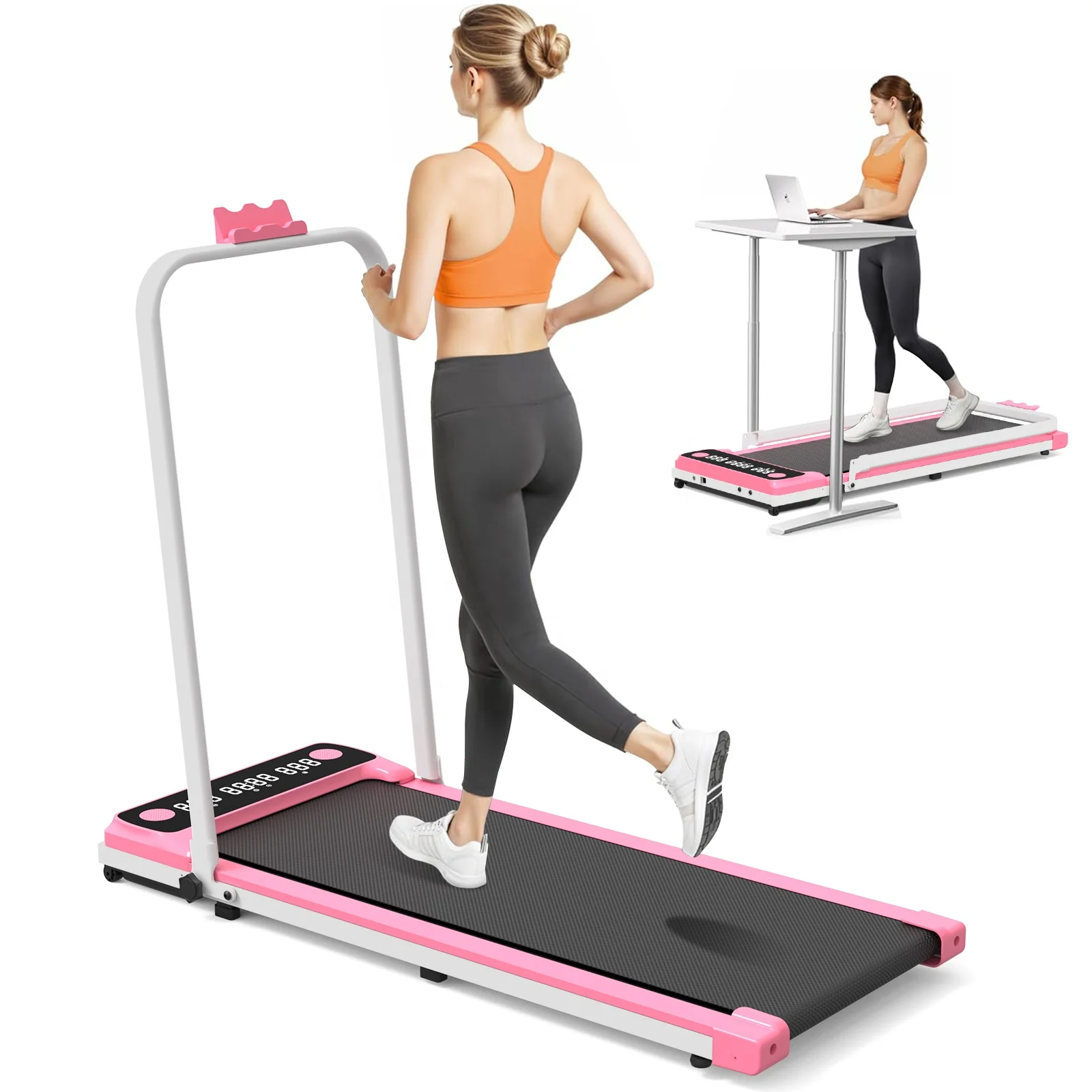 Mini Under Desk Foldable LED Screen Home Electric Treadmill with Walking Pad Portable Treadmills  Pink Color  for Home Gym Use