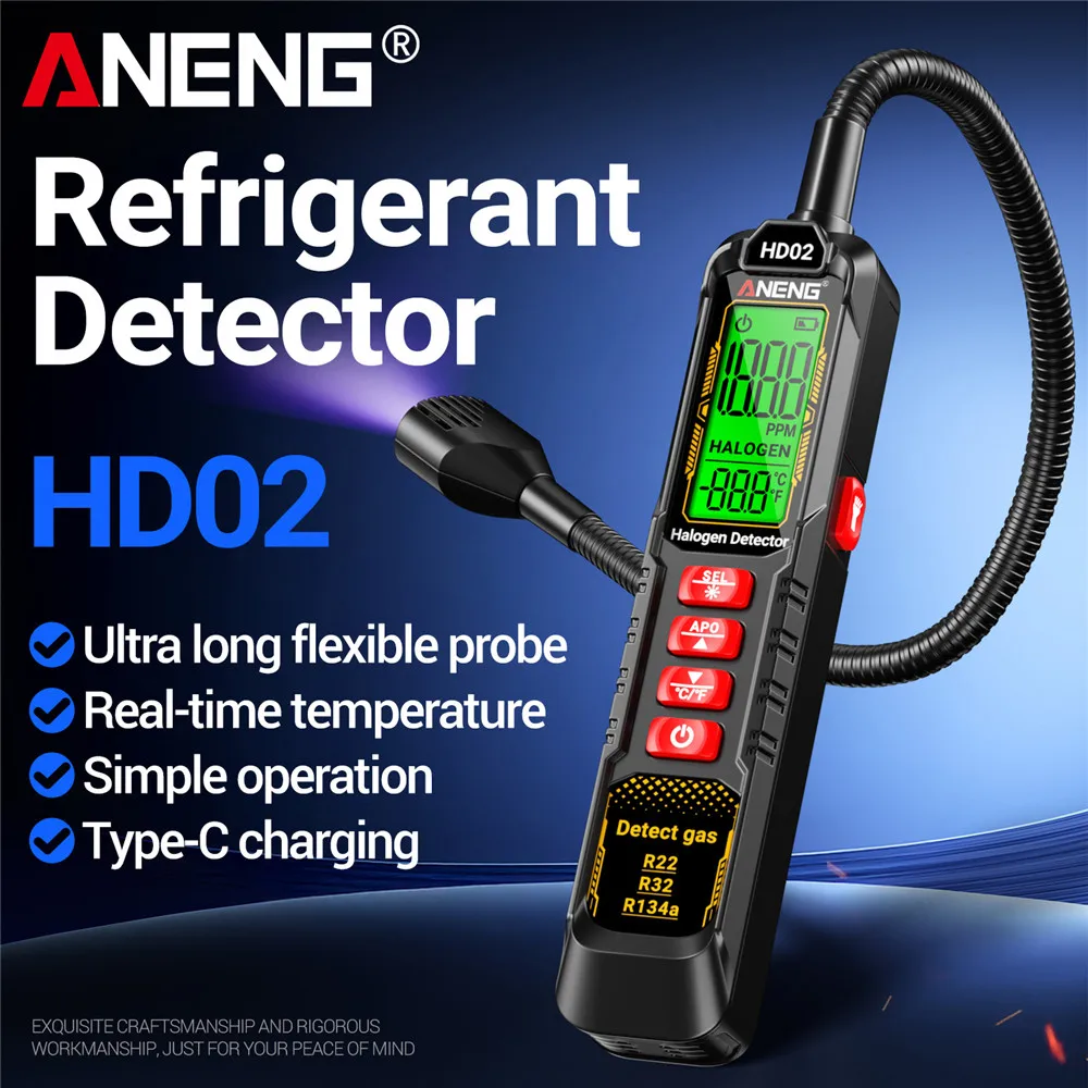Галогенный детектор утечек R22/R32/R134a, анализатор детектора газа ANENG, перезаряжаемый бензиновый кондиционер, инструменты для тестера