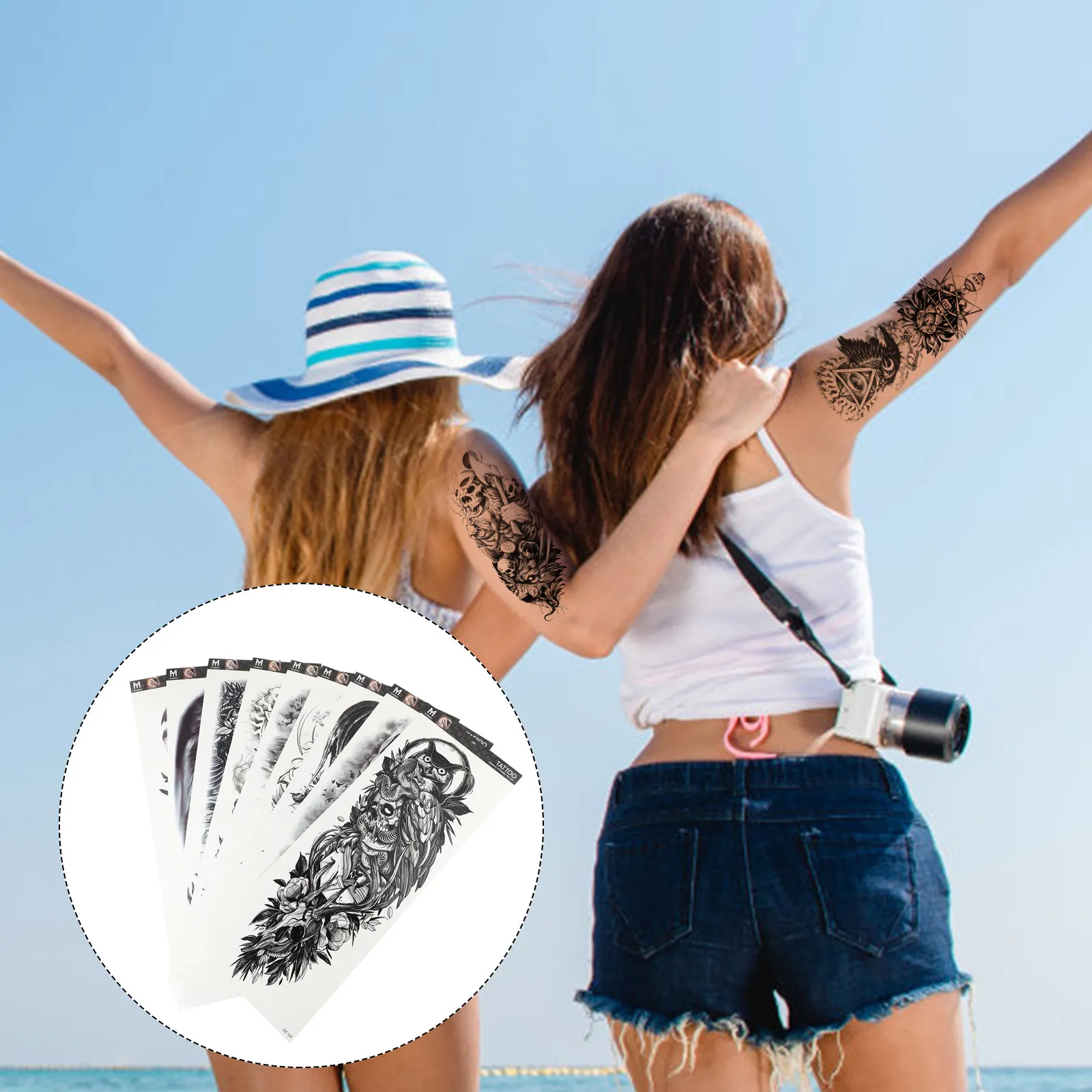 

Набор из 9 черных временных татуировок на руку, водонепроницаемые наклейки-тату, наклейки-рукава для тела, фальшивые тату DZ111 DZ122 DZ128 DZ130