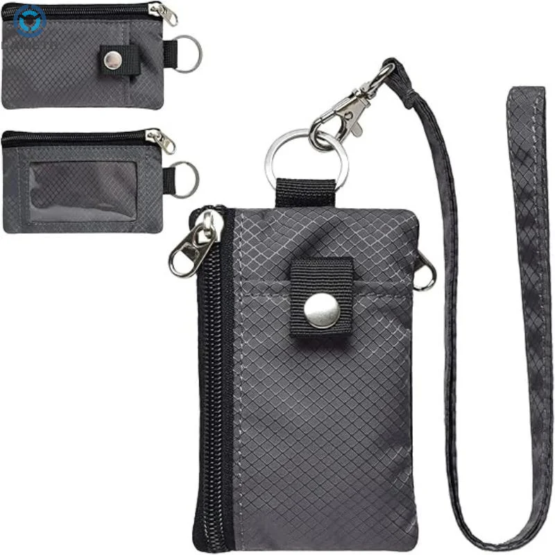Badge Holder With ID Window Small Wallet Waterproof Anti-Theft Travel Keychain Wallet Men Women Slim Zip Card Lanyard Wallet