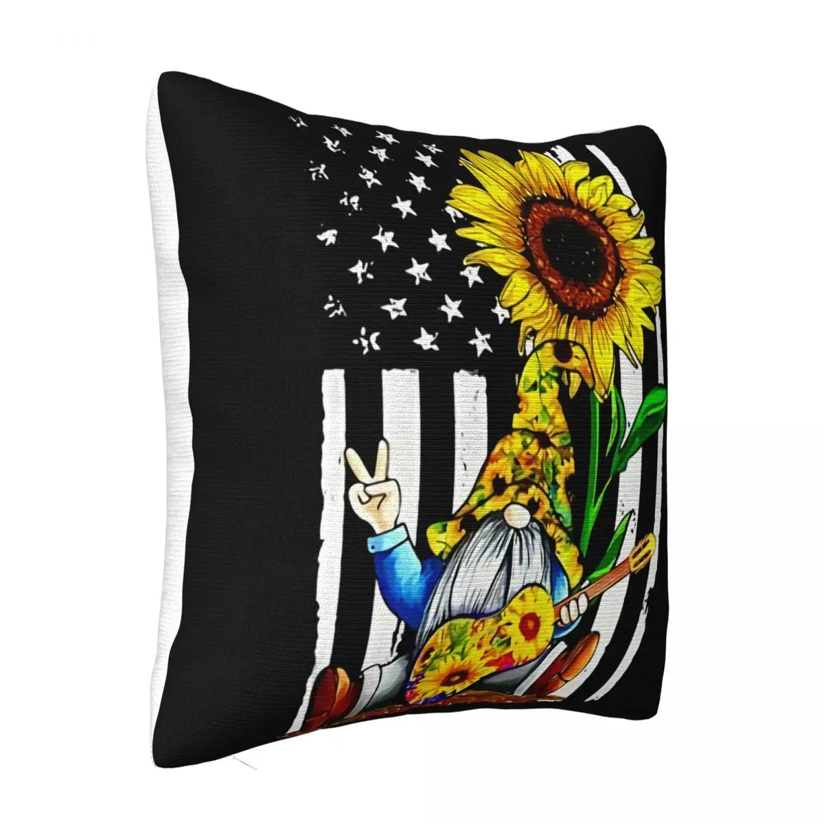 Sunflower Gnome Playing Guitar American Flag Size S 4 Xl Hip-Hop Comfortable Natural Farmhouse 3D Pillow Case