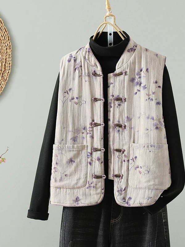 سترة نسائية من القطن والكتان سترة دافئة فضفاضة تناسب Faionable الصينية التقليدية Sle زر حتى ملابس خارجية لشتاء 2025 #2