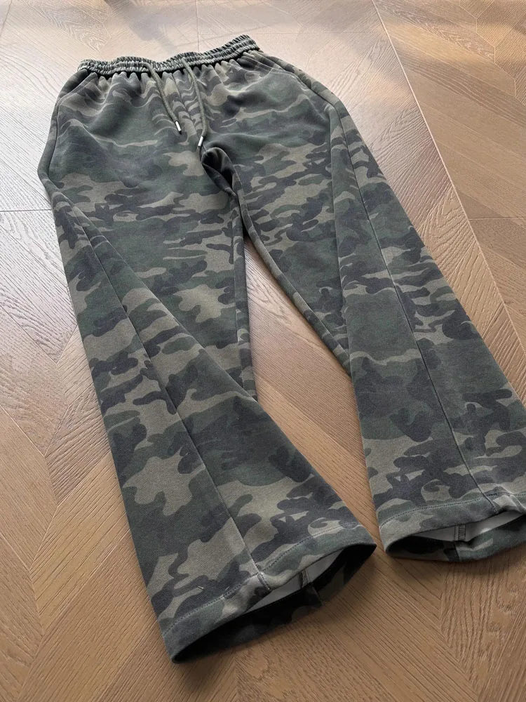 

American Camouflage Sport Pants Men Women Autumn High Street Vibe Drapey High-End Wide Leg Pants Straight Cut Casual Trousers