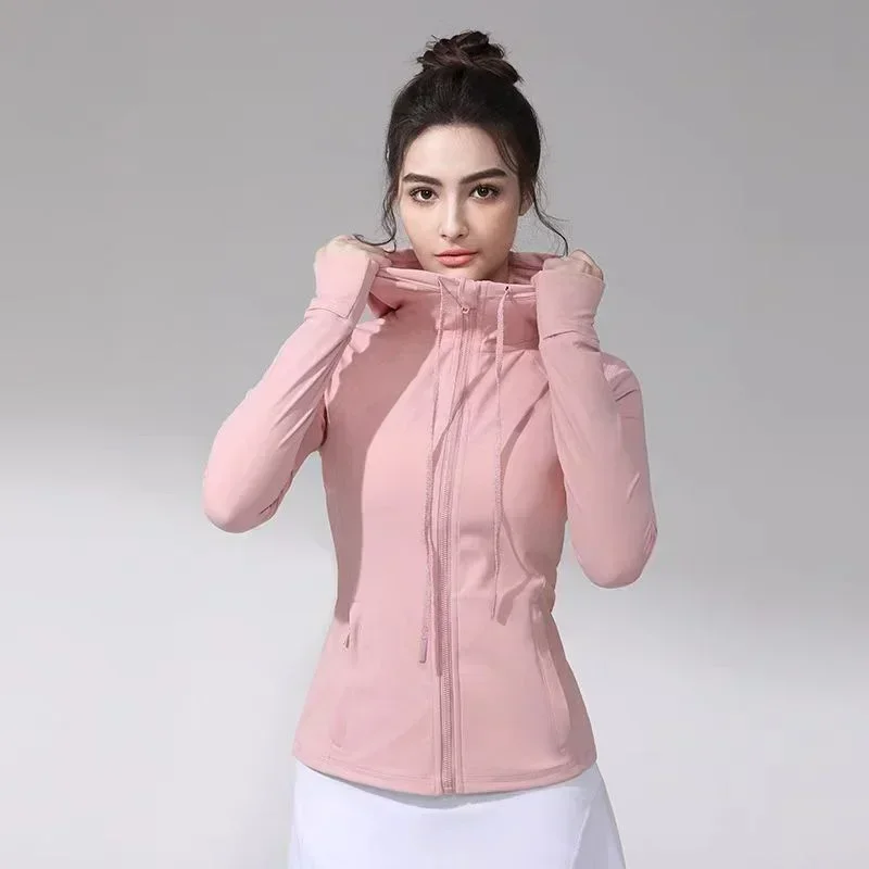 Lemon femmes définit veste de course sweat à capuche de gymnastique Sport Yoga chemise à glissière vêtements de Sport sweat-shirt sans couture avec trou pour le pouce à manches longues