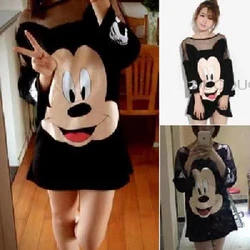 Summer Adults Casual Clothes Cartoon Disney Mickey Mouse Print Short Sleeve Tshirts Dresses Woman Girl Pajama Tops Tees M-4XL