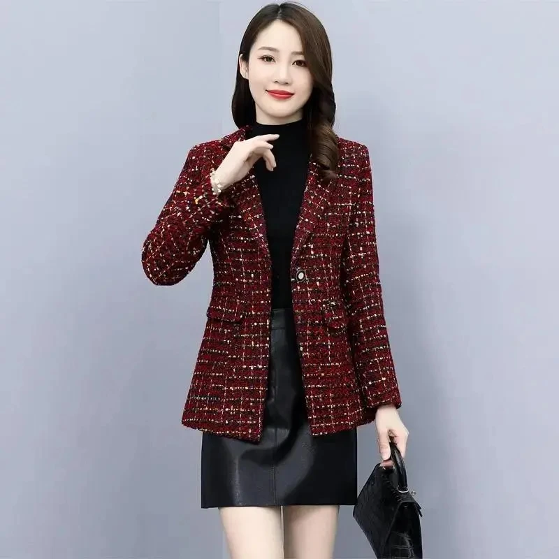 2023 NEW Women Autumn Winter Women Tweed Woolen Coats Fashion Casual Blazer Coat Vintage Long Sleeve Female Blazers Outerwear