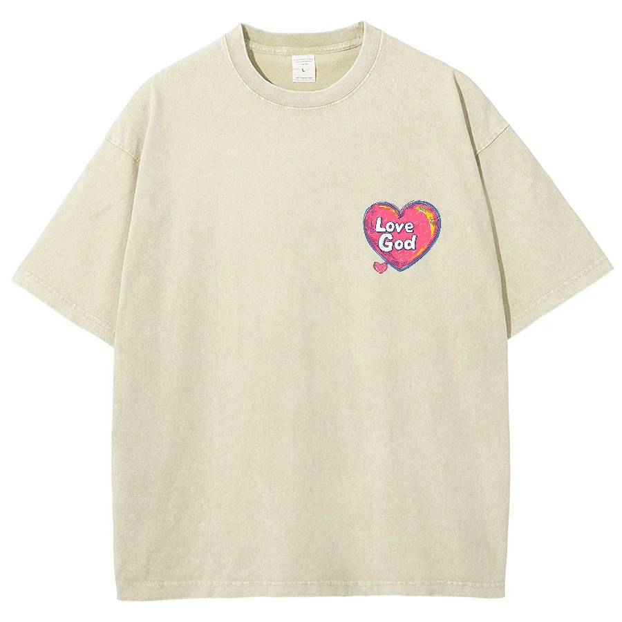 

Pink Heart Letter Print Women's T-Shirt Oversized Washed Cotton Loose Half-Sleeve Minimalist Style Unisex Casual Basic Top