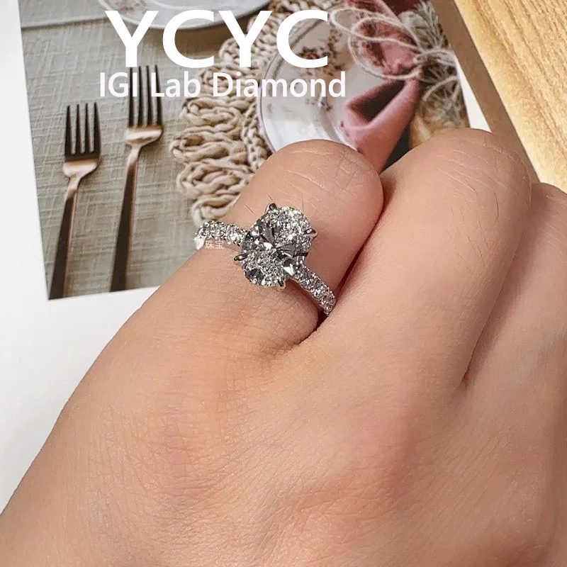 

Luxury 3 Ct Lab Grown Diamond Ring Solid18K White Gold Oval Cut Diamond CVD HPHT DEF VS-VVS Wedding&engagement Ring